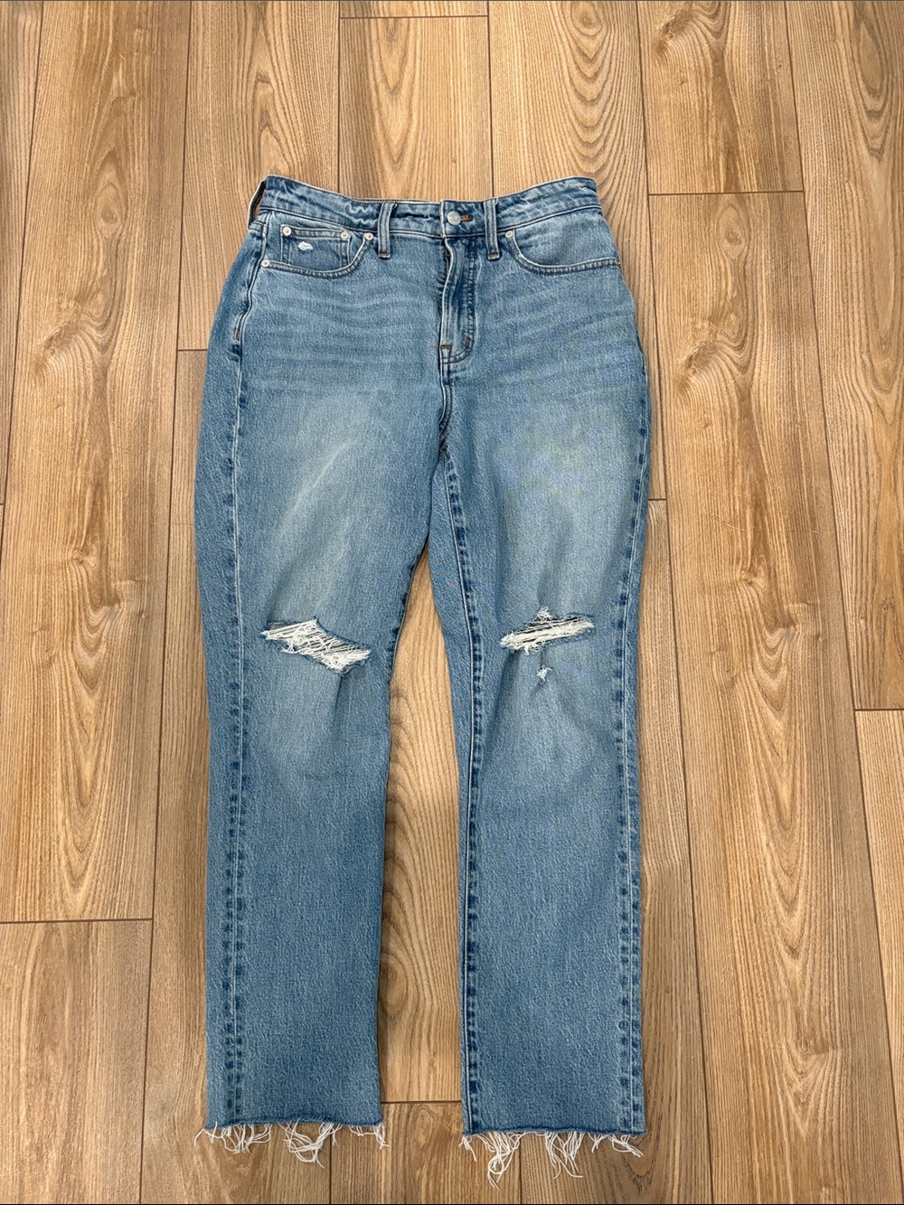 Madewell Light Blue Distressed Straight-Leg Jeans